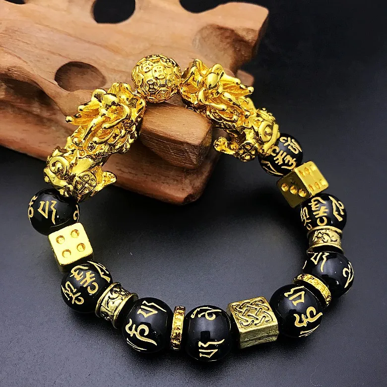 wholesale Gold Color Brave Troops Stone Beads Bangles & Bracelets Fashion Jewelry Chinese Lucky Energy jewelry For Men Gift 2018