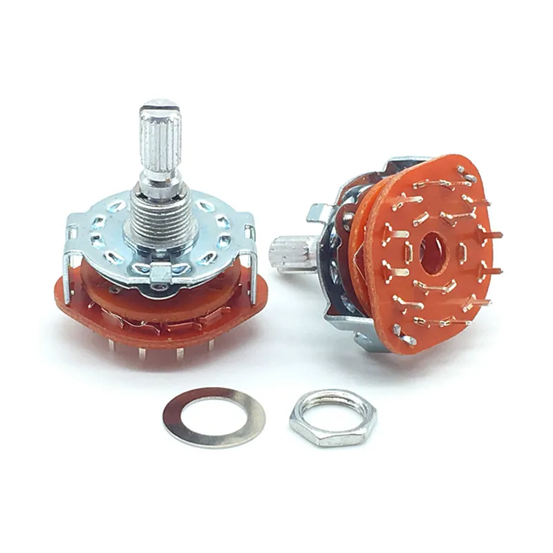 1pc RS25 Shaft Panel Mount 2P6T Band Rotary Switch Selector 2 Pole 6 Position 20MM Plum Shaft With Switch Cap