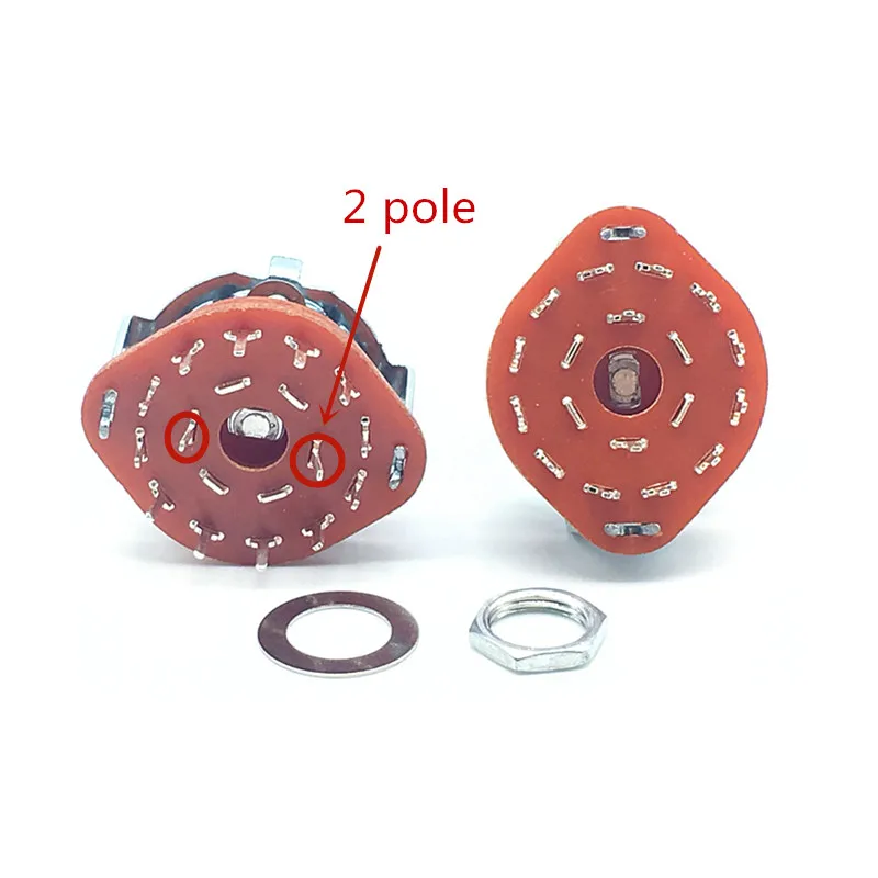 RS25 Shaft Panel Mount 2P6T Band Rotary Switch Selector 2 Pole 6 Position 20MM Plum Shaft