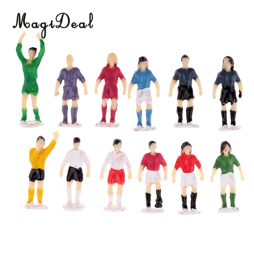 Figura de jugador de fútbol en miniatura a escala 1/87, figura de personas, diseño de paisaje, HO OO, 12 Uds.