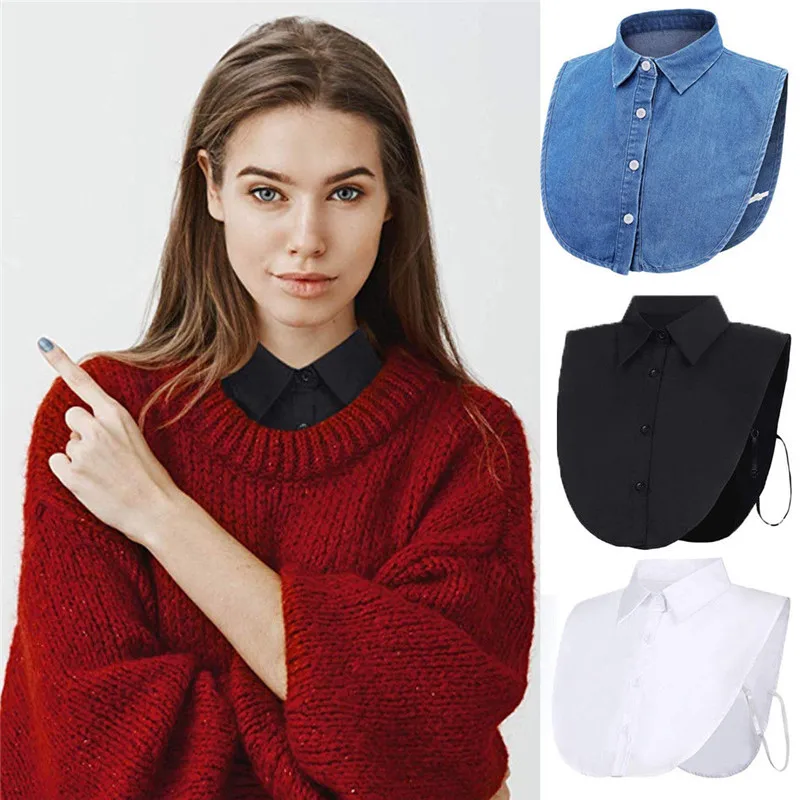 

Women Detachable Collar Elegant Dickey Blouse Shirt Fake False Choker Collar Black White Blue