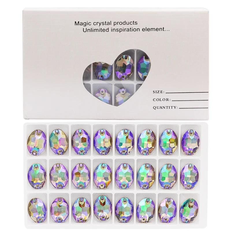 Astrobox Oval Shaped Glass Crystal Flat Back Rhinestones DIY Gradient Color Sew On Stone For Knitting Wedding Dress Garment
