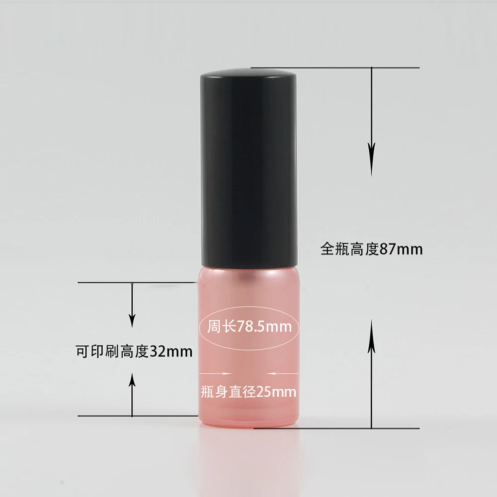 Flacone per lozione in vetro rosa da 10ml con pompa in alluminio nero, confezione cosmetica in vetro di colore rosa all'ingrosso da 10ml per liquidi