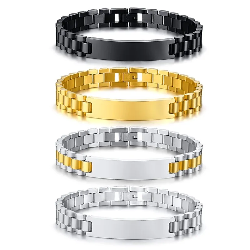 Vnox Minimalist ID Tag Bracelets for Men High Polished Stainless Steel Blank Chain Wrist Bangle Male Gentleman Business Gift