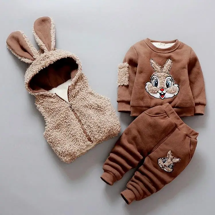 Winter Baby Infant Kids 3 Pcs Set Newborn Cartoon Rabbit & Deer Clothes Children's Velvet Thickened Cotton Padded Clothes X276