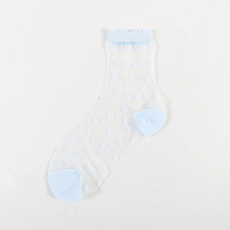 DONG AI fashionable ultra-thin cool and transparent love flowers glass silk women's socks lace cuff breathable comfortable