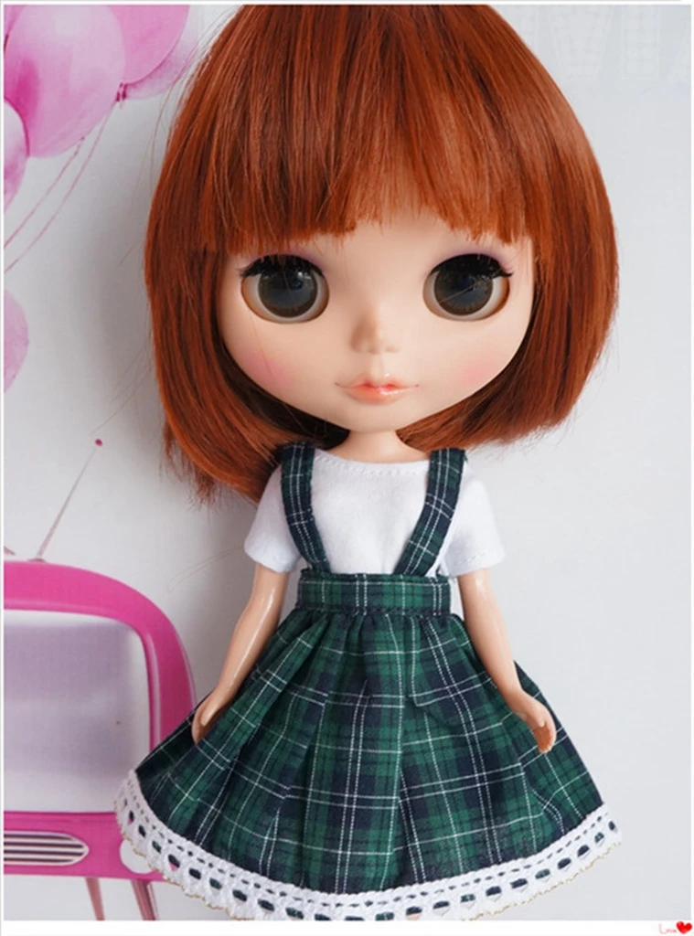 [wamami] 92 #   Lindo vestido escolar verde/vermelho para Pullip Jerry DBS Bly 12" Babydoll