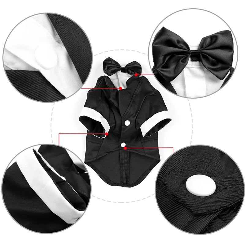 Gentleman Pet Dog Costume Black Bow-tie Suit For Dogs Bridegroom Formal Party Wedding Clothes  Cat Puppy Dog Coat S/M/L/XL/2XL