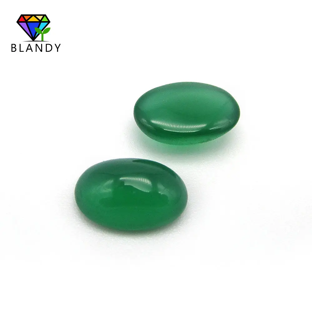 Hot Sale 5A Loose Green Stone 4*6~9*11mm Oval Cabochon Cut Natural green chalcedony Stone For Jewelry