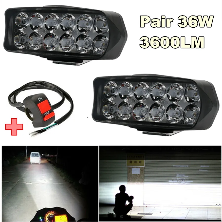 1 Pair 36W 3600LM LED Work Light Bar Fog Spotlight DRL Headlight Driving Lamp Car Truck Offroad 12-85V with Switch