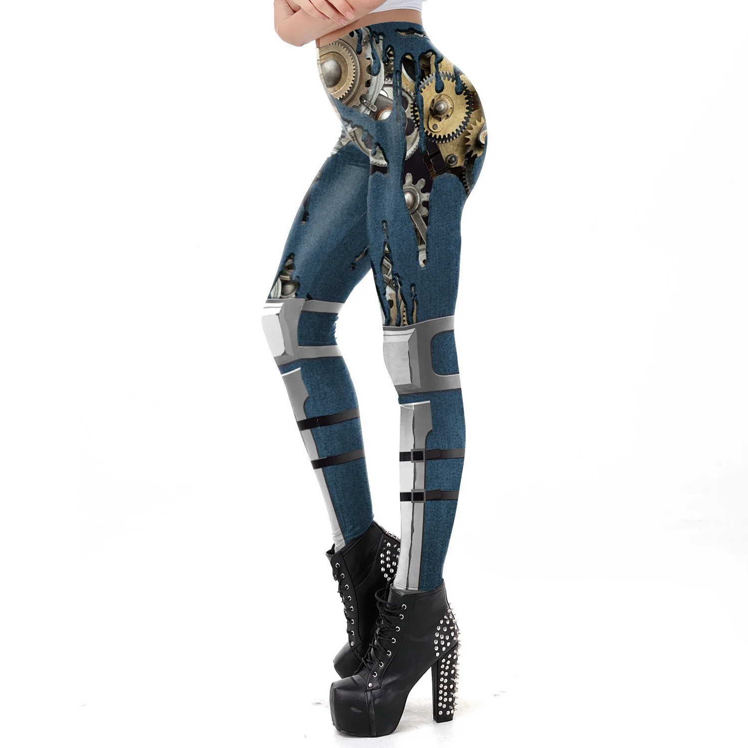 [ของฉัน Secret] แฟชั่น Retro Punk Leggings ผู้หญิงยืดยืดฟิตเนส Push Up Leggings Steampunk เกียร์กางเกงเซ็กซี่