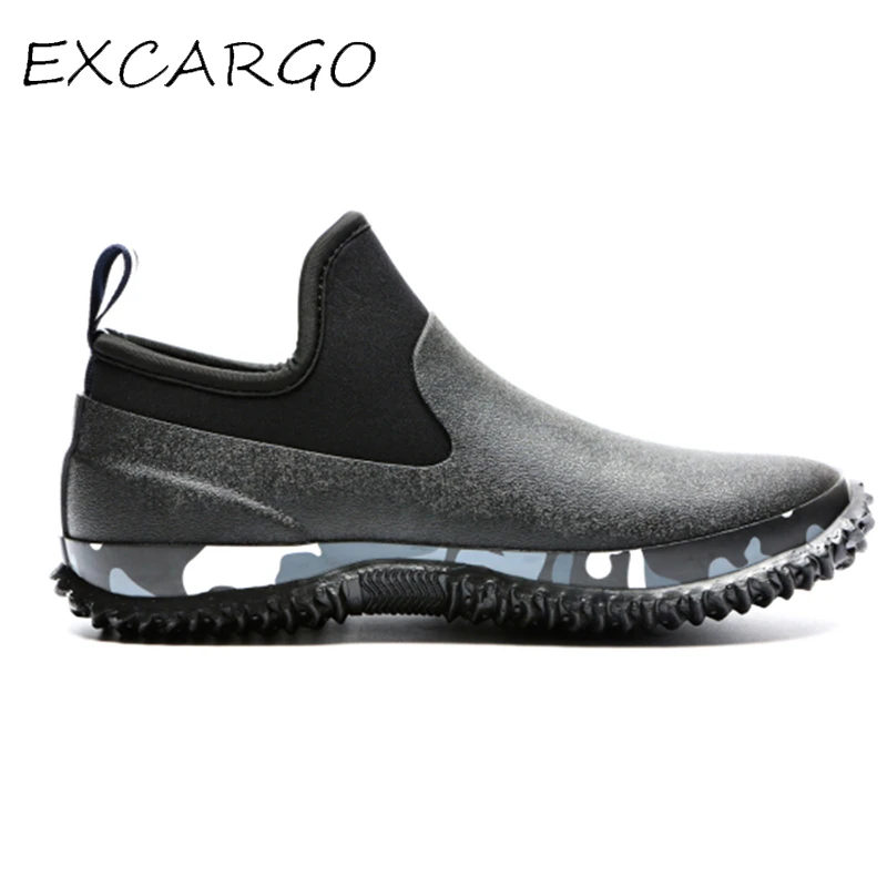 EXCARGO 46 Men Shoes Rubber Boots Waterproof 2019 New Comflage Male Rainboots Slip On Comfortable Rubber Shoes Rain Day Autumn