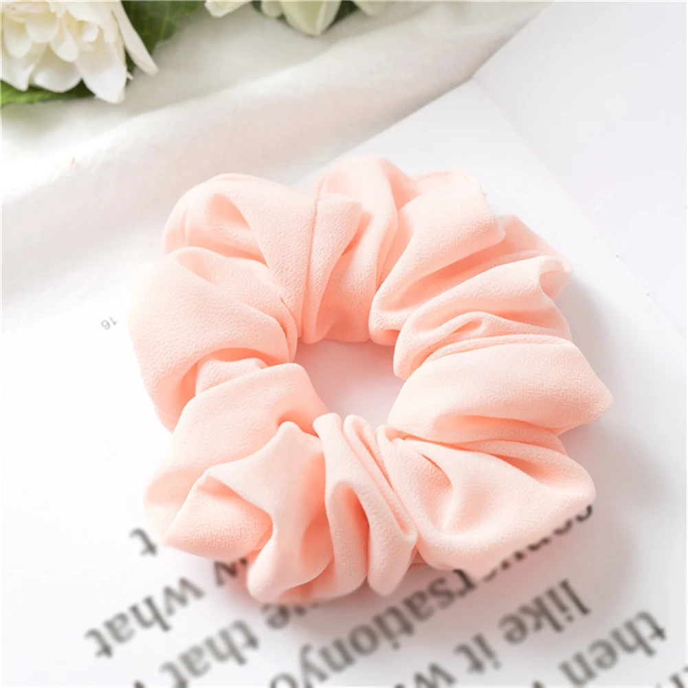 1Pc Solid Color Chiffon Satin Elastic Hair Ties For Girls Women Hair Rope Rings Scrunchies Ponytail Holder Pink Hair Accessories