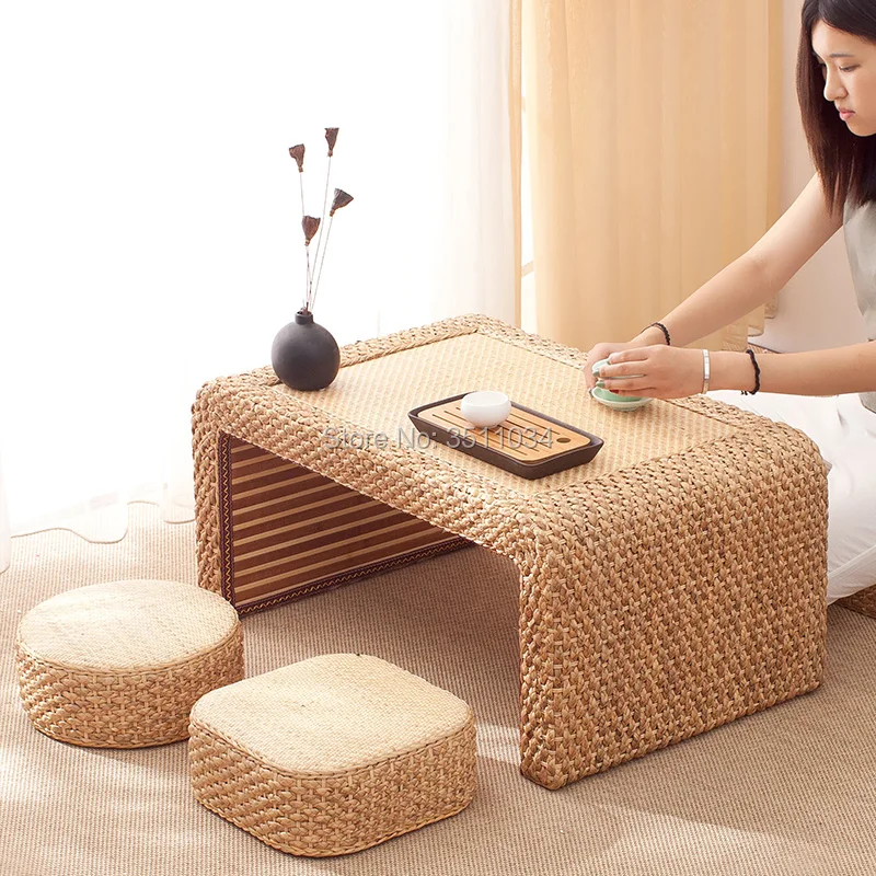 Japanese and Korean vine-woven straw-woven tatami tea table platform, Kang table, floating window table, small tea table