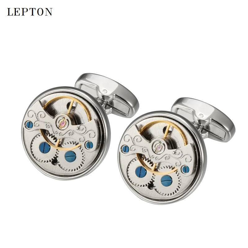 Hot Sale Watch Movement Cufflinks For Mens Lepton Immovable Steampunk Gear Watch Mechanism Cuff links Men Shirt Cuffs Cufflink