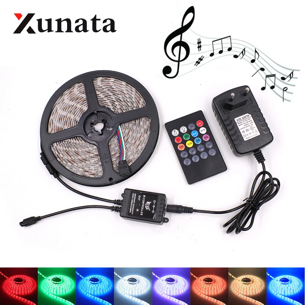 

12V LED Strip Light RGB 5050 2835 Waterproof 60LEDs/m Flexible LED Tape Ribbon with Music Controller IR Remote EU US AU UK Plug