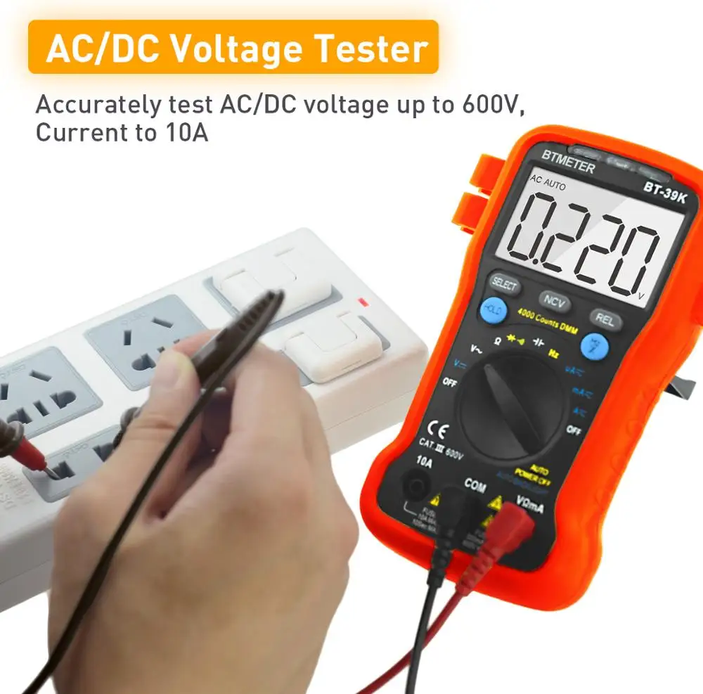 BTMETER Multimeter BT-39K Auto Range Digital Avometer Universal Meter 4000 Counts NCV,Diode,DC/AC Voltage Current