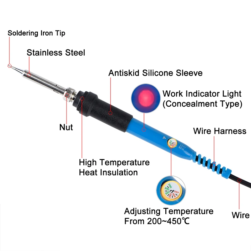 Jcd-ferro de solda elétrico 908, 110v, 220v, 60w, com temperatura ajustável, com dicas e kits de qualidade