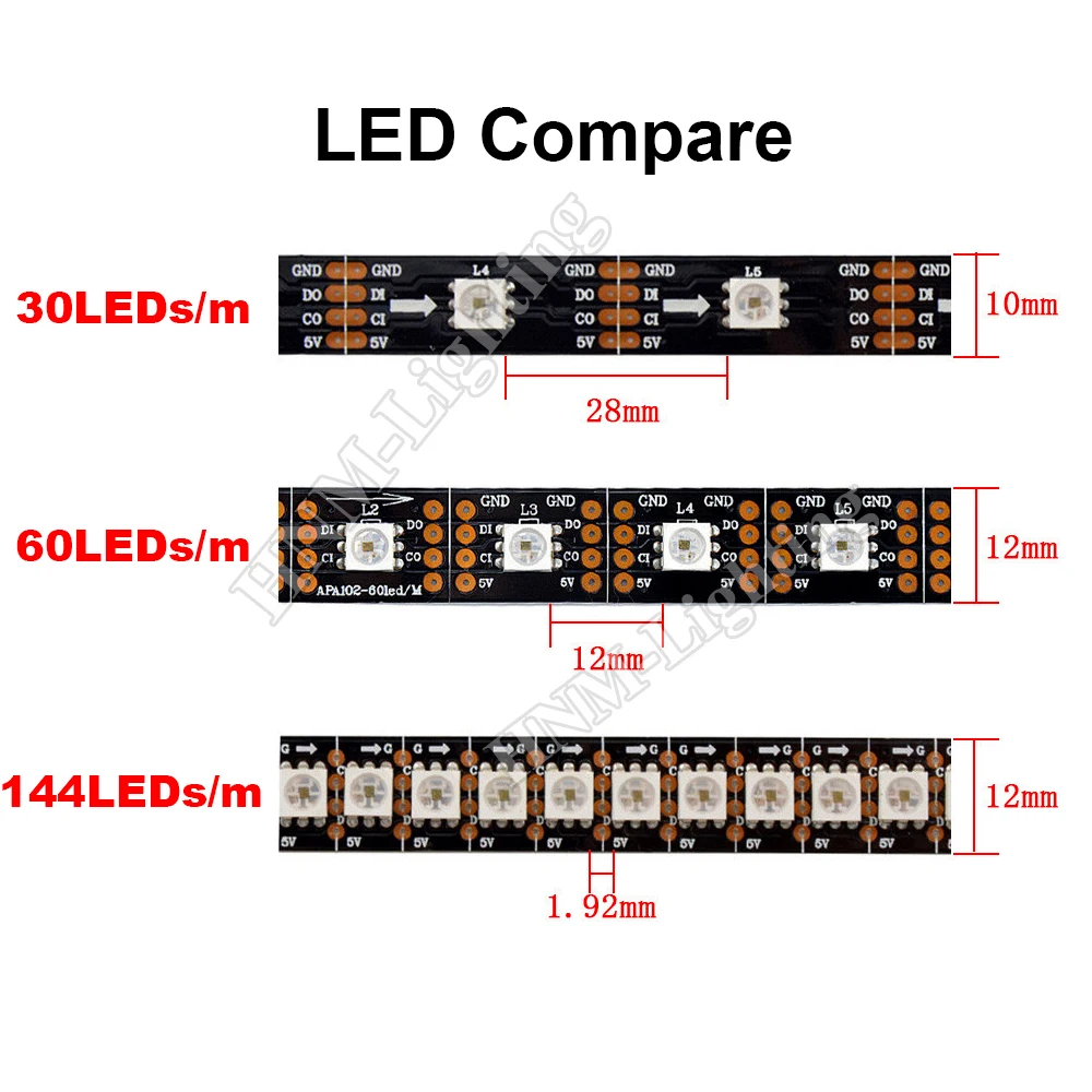 1m/2m/4m/5m 5V APA102 Digital Smart RGB LED Pixel Strip Light 30 32 60 72 144LEDs/Pixels/m IP20/IP65/IP67 DATA CLOCK Seperately