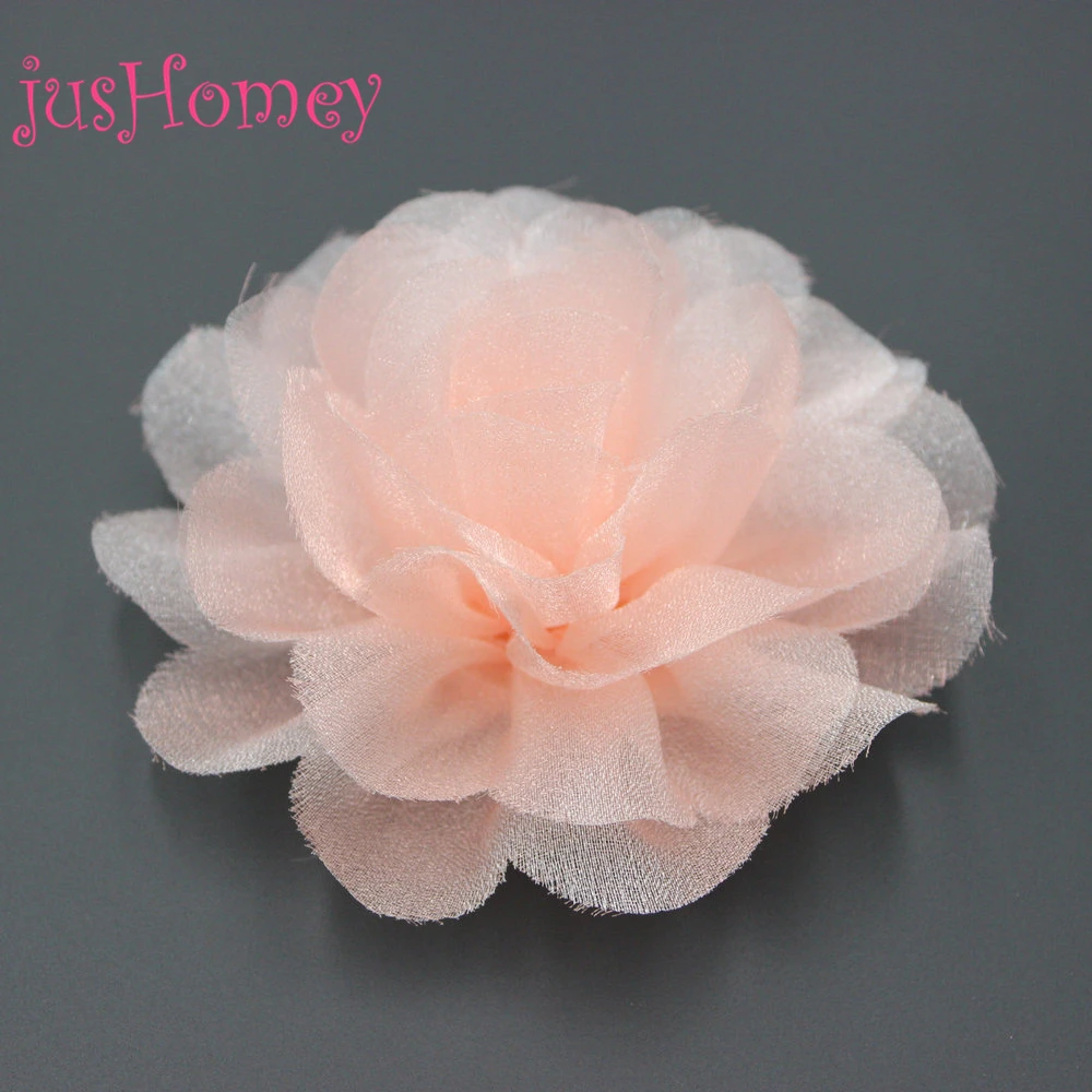 2 Pieces Handmade Peach Chiffon Puff Flowers 10cm Organza Flowers for Baby Shower Headband, Toddler Hair Accessory