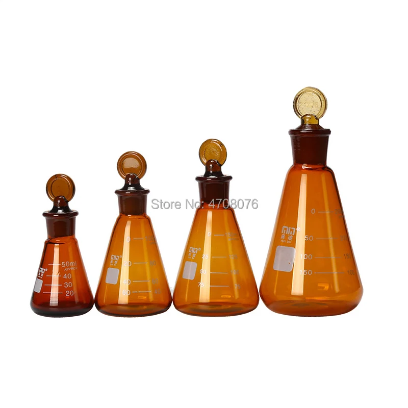 Brown glass graduated conical flask with stopper Borosilicate Erlenmeyer flask Triangle flasks for chemical experiment 50-250ml