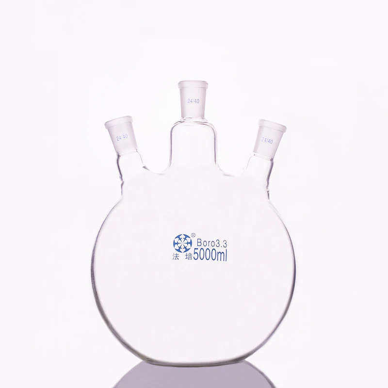 

Three-necked flask oblique shape,with three necks standard grinding mouth 5000ml 24/40,Three-necked flat bottom flask