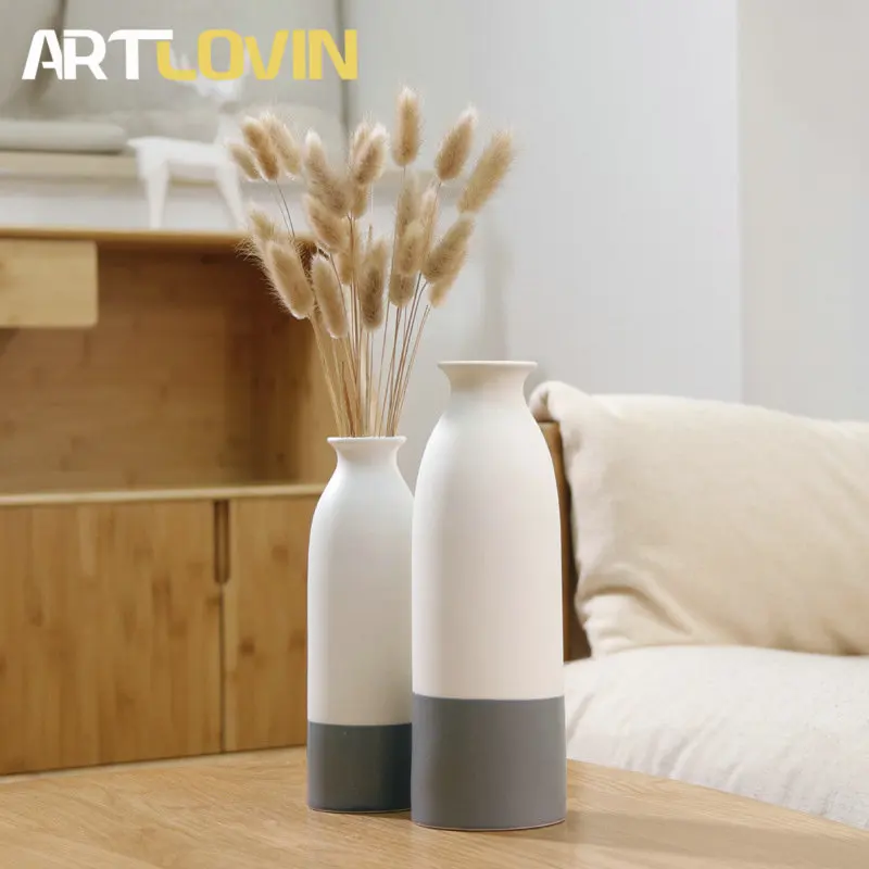 Janpanese Style Ceramic Vase Double Colors Snow White & Grey Simple Design Home Popular Ceramic Decor Vase for Artificial Flower