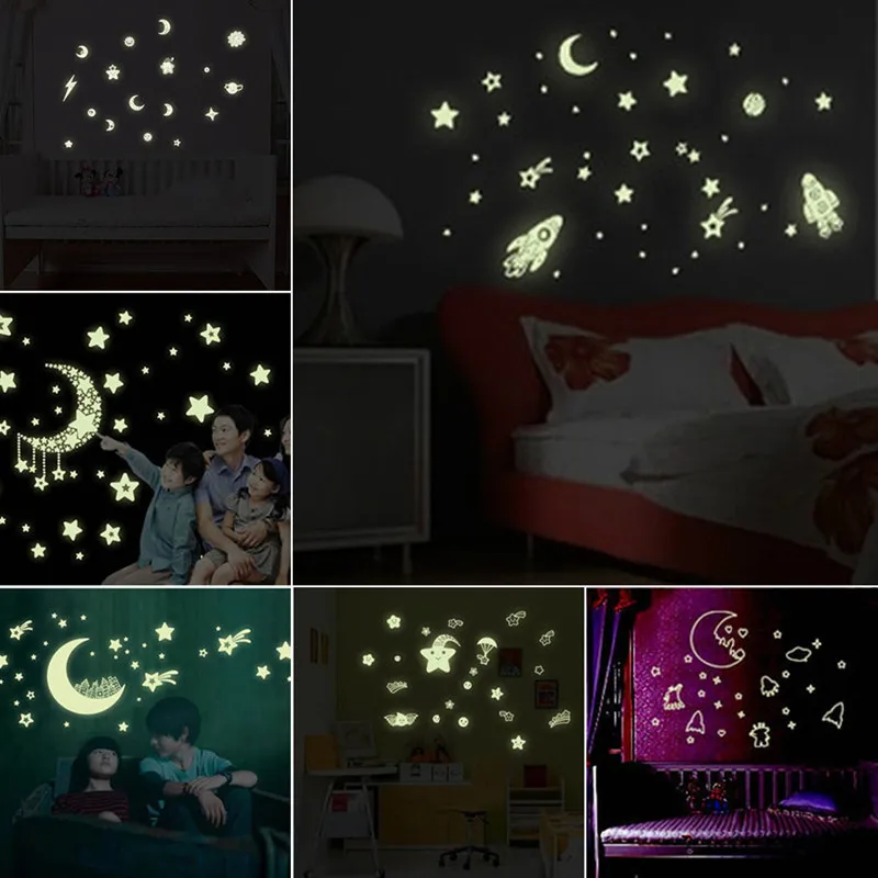 Galaxy Starry Sky Luminous Stickers for Home Kids Room Decoration Cartoon Planets Stars Moon Wall Decals Glow in the Dark House