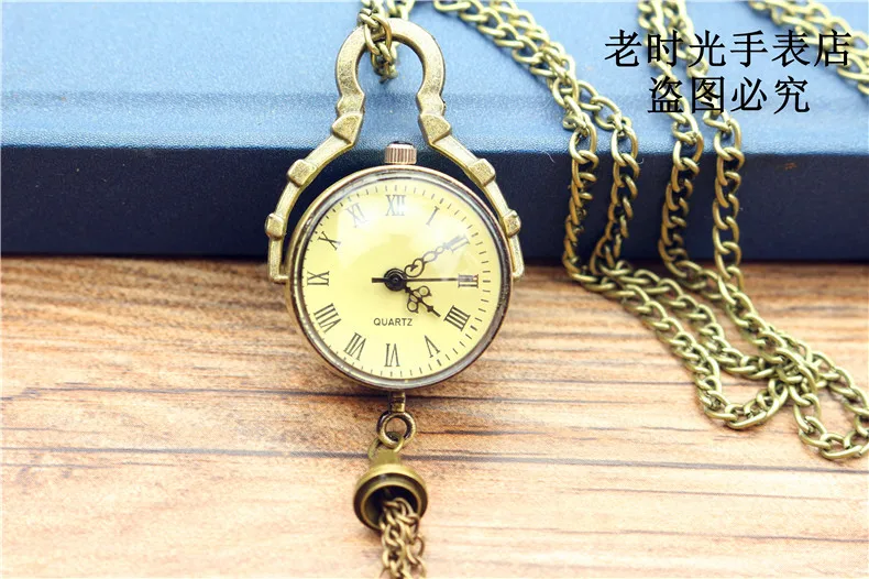 Fashion Watches Retro Vintage Bronze Quartz Ball Glass Clock Pocket Watch Necklace Chain Steampunk wholesale unisex gift watch