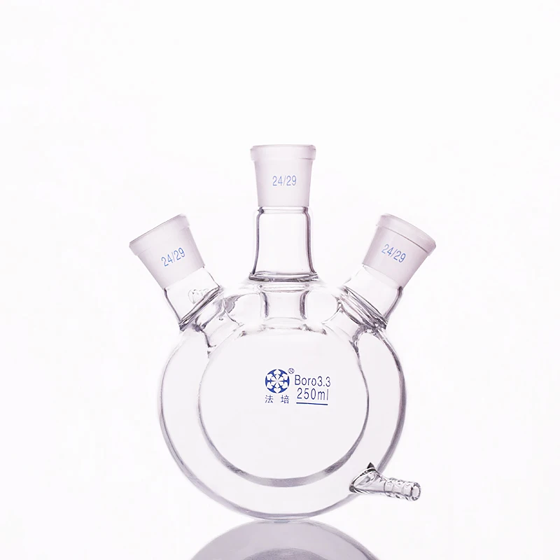 

Double-deck spherical three-necked round bottom flask,Capacity 250ml,Joint 24/29,Mezzanine jacketed reactor bottle