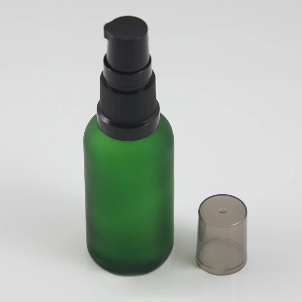 Frosted Green glass bottle 1oz with plastic pump for lotion, 30cc bottle glass packaging with green color