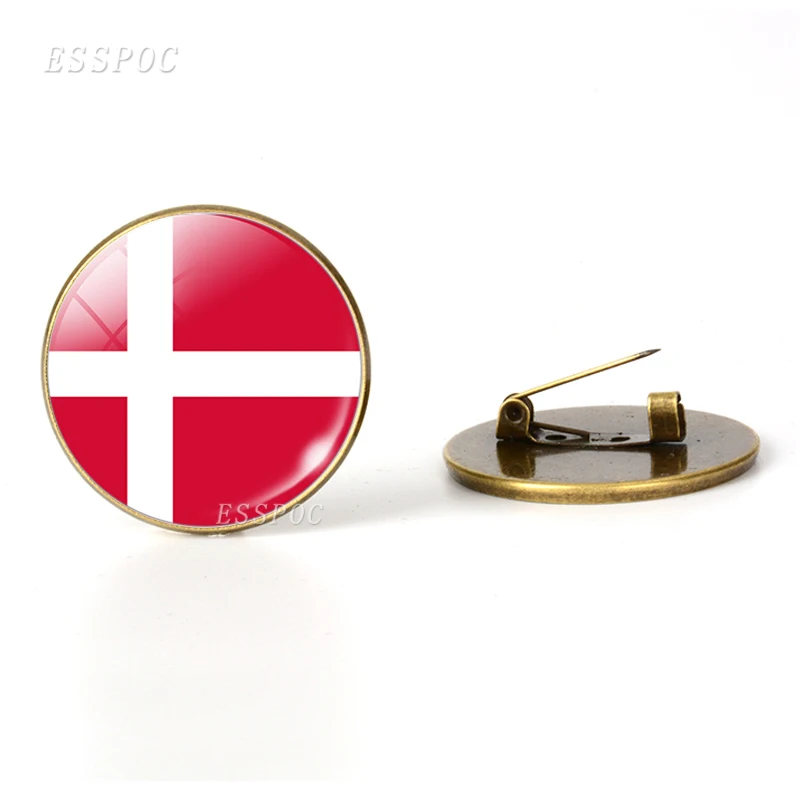 Northern Europe: Denmark Sweden Finland Norway Iceland Flag Brooches Glass Cabochon Jewelry Bronze Brooch Pins Women Gift