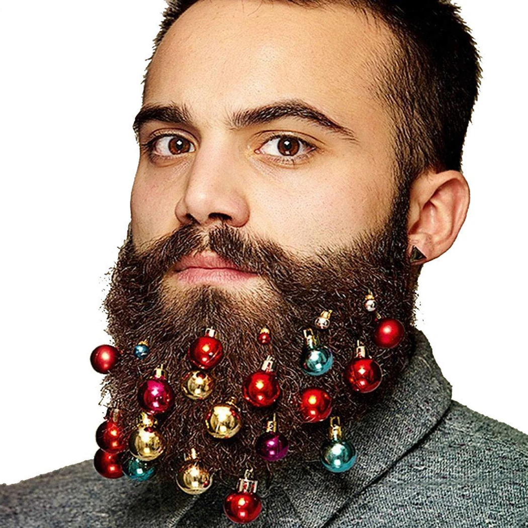 12PCS Christmas Bulb Beads Beard Ornament Colorful Christmas Clip Ball Ornament Xmas Beard Pendant Bright XMAS Ball