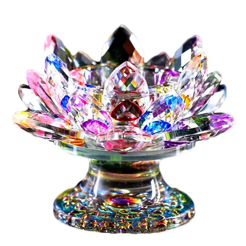 Beautiful Crystal Lotus Candle Holder Candlestick Butter Lamp Stand Ornaments Buddhist Supplies Crafts Table Decoration