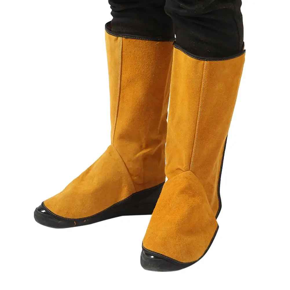 Trabalho de soldagem couro sapatos longos botas couro soldagem proteção contra incêndio pé leggings soldador pé cover wear soldador ferramentas