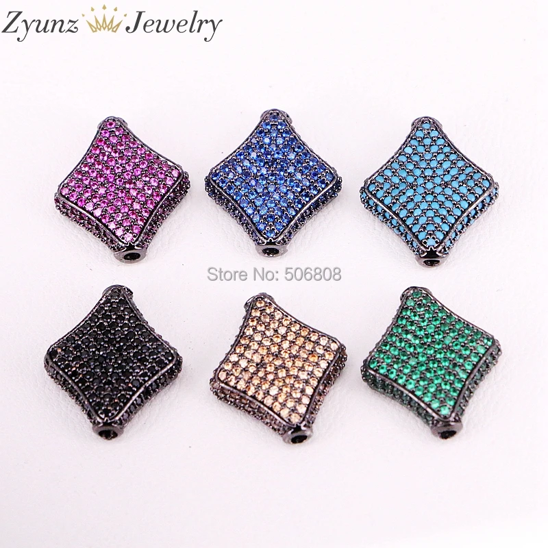 

5PCS ZYZ324-9837 Mix Color CZ Pave Rhombus Beads, Micro Pave CZ Bead, Spacer Bead, Pink/Champagne /Green/ Purple /Black CZ Beads