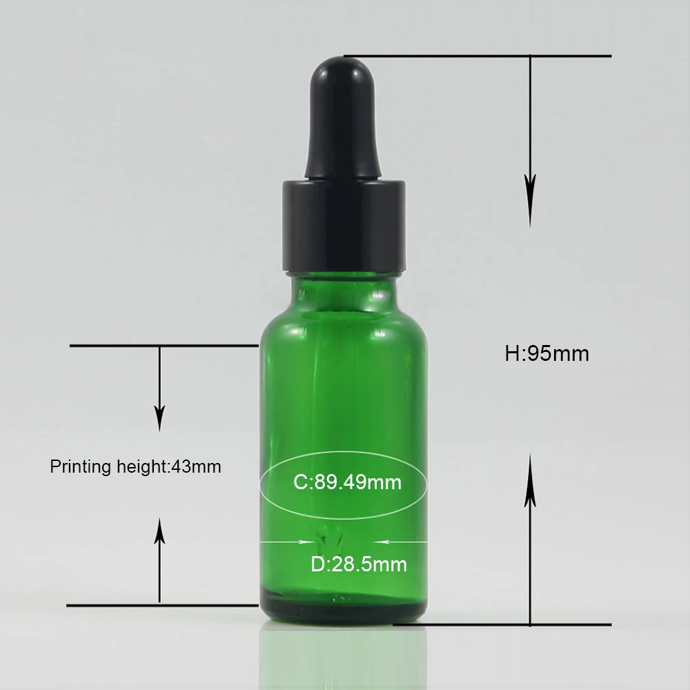 Empty dark green glass olive oil bottle 20ml dropper bottle for essential oil packaging