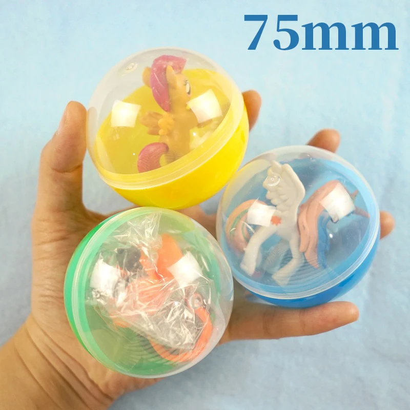 

75mm 3pcs/pack transparent plastic Surprise ball capsules toy with inside different figure toy vending machine Shilly Egg Balls