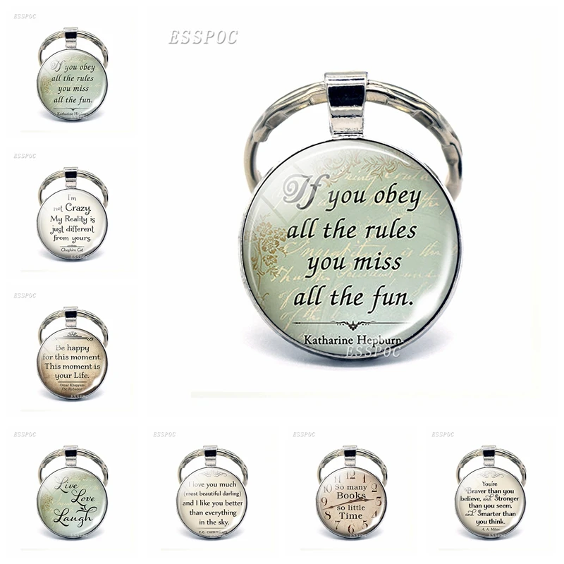 

If You Obey All The Rules You Miss All The Fun, Katharine Hepburn Pendant Funny Quote Car Keychain Key Rings Inspired Jewelry