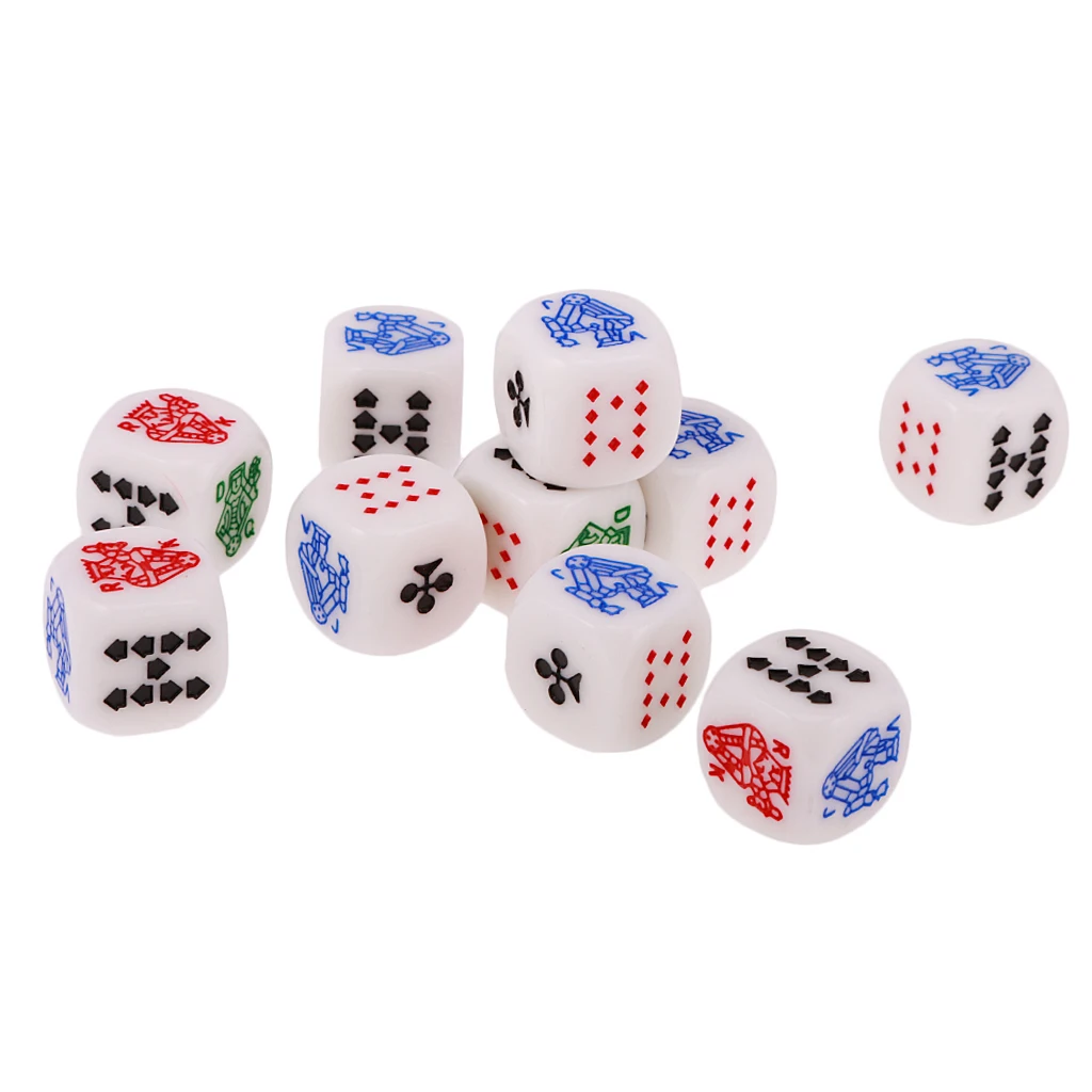 Lot de 10 dés de Poker en acrylique de haute qualité, 16mm, à Six faces, pour carte de Poker de Casino, jeux préférés