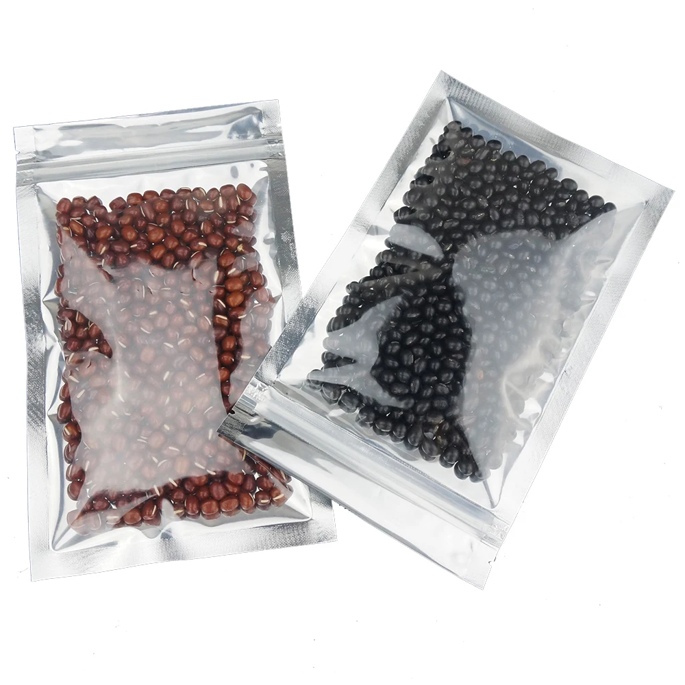 100pcs One Side Clear Aluminium Foil Plastic Ziplock Bags, Zipper Reclosable Pouch Food Packing-Bag, Gift Package Snack Pack-bag
