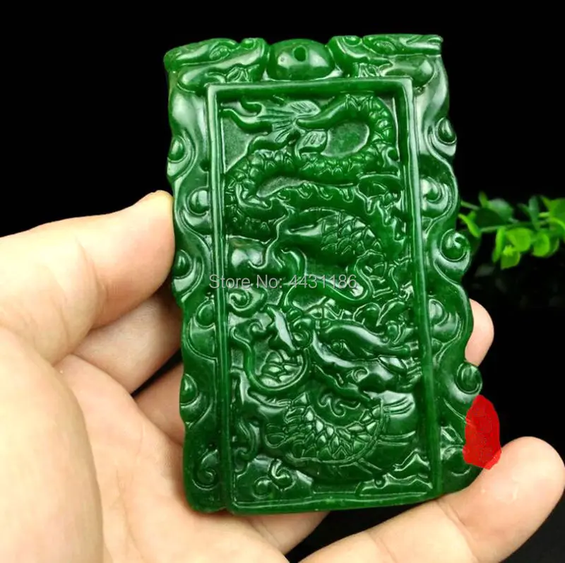 

Exquisite Hand Carved Dragon&Phoenix Nature Green Jade Pendant Amulet*Free Gift Box