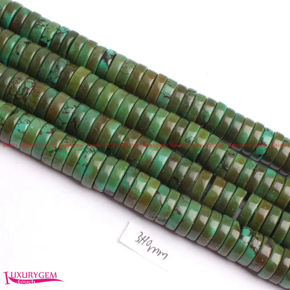 3x6mm 3x8mm 3x10mm 3x12mm Smooth Green Natural Turquoises Washer Shape Beads Strand 15\