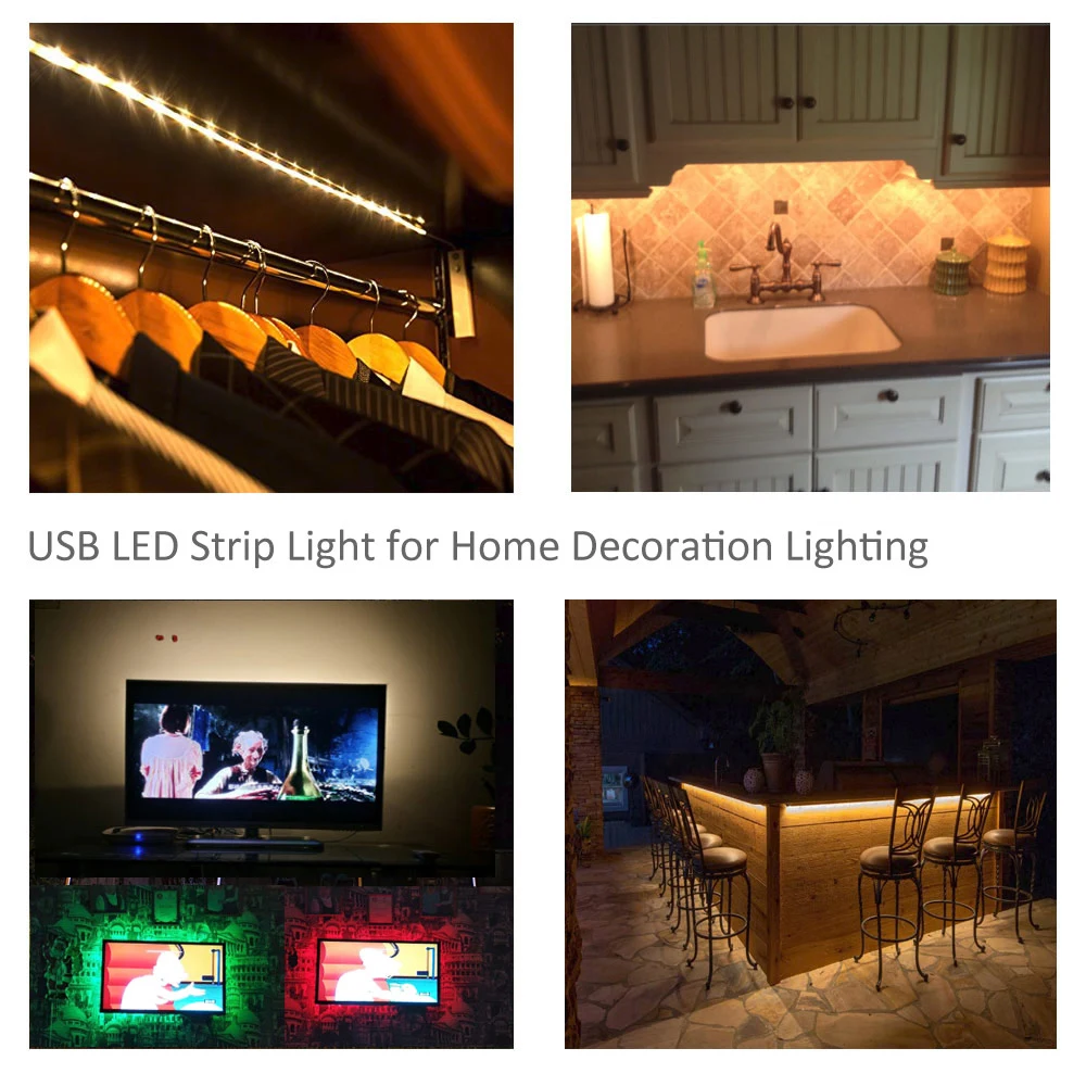 5V LED Strip USB Waterproof SMD 2835 Warm White 1M 2M 3M 4M 5M Fita LED Stripe Tape Light with Switch for TV Background Lighting