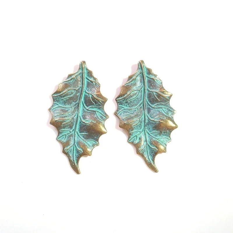 5pcs/bag 48*26MM New Retro Patina Plated Zinc Alloy Green Leaf Charms Pendants For DIY Accessories