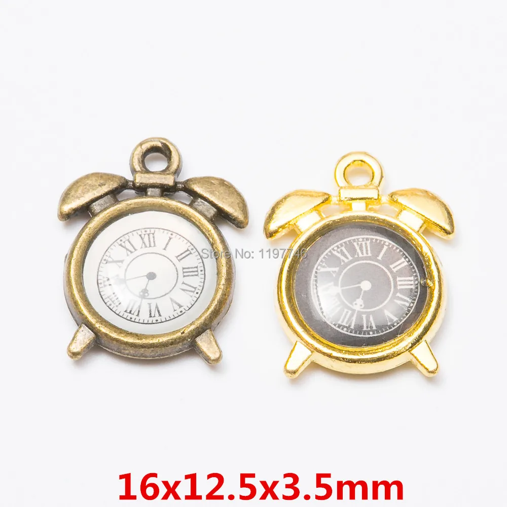 Vintage Bronze Gold Clock Metal Pendant Fashion Round Alarm Clock Charms For Jewelry Making DIY Necklace Bracelet