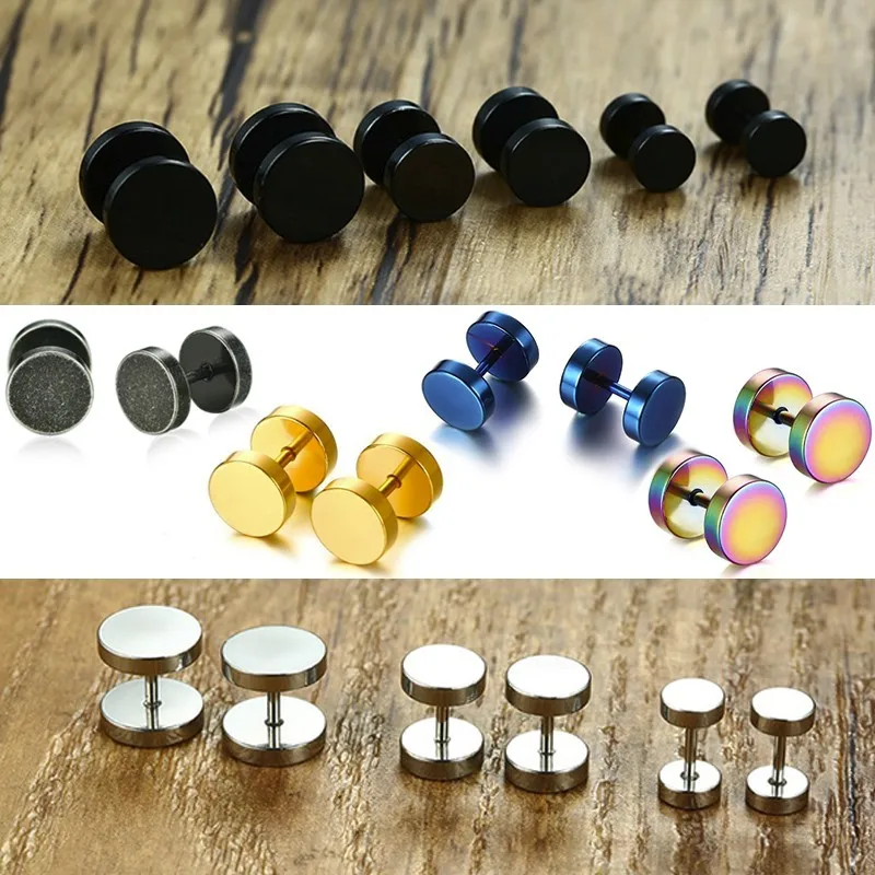 Vnox Fashion Stainless Steel Stud Earrings for Women Men Barbell Darbell Punk Gothic Retro Brincos