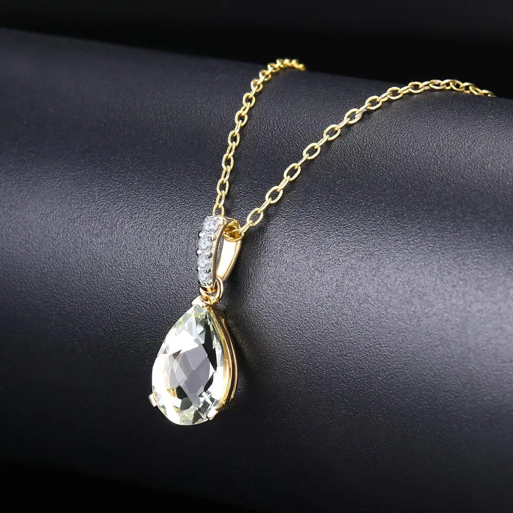 LP Water Drop 14K 585 Gold Pendant for Women Natural Green Amethyst Quartz Gemstone Real Diamond Fine Luxury Jewelry