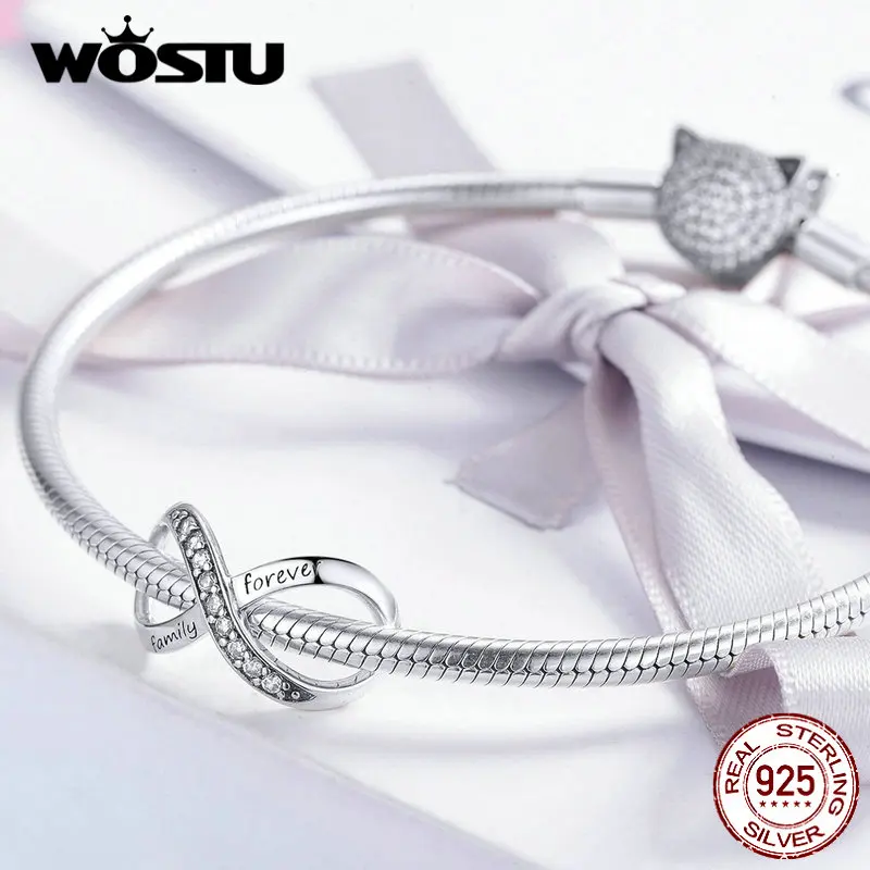 WOSTU 925 Sterling Silver Forever Family Infinity Love Charms Bead Fit Original Bracelet Pendant Jewelry CQC1146