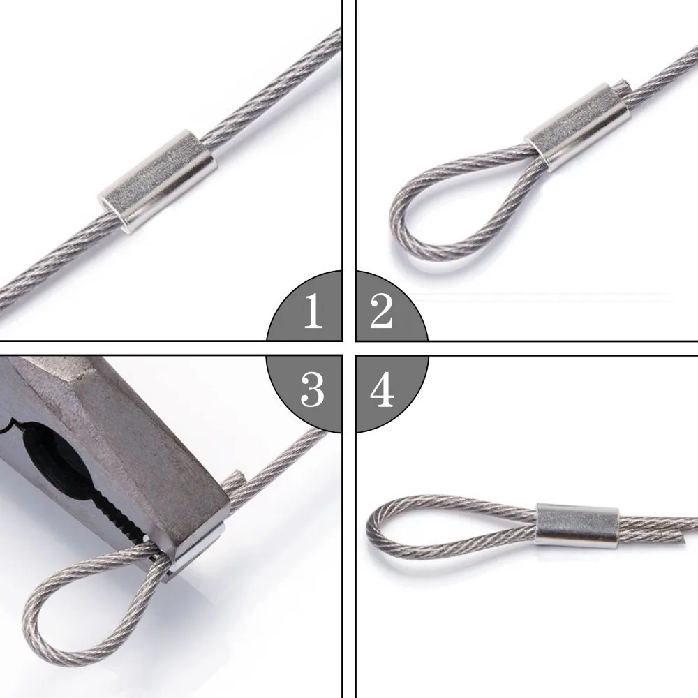 Hyaena 100pcs Aluminum Crimping Loop Sleeve Crimping sleeve Fishing Wire Rope Tube Crimp Ferrules for Fishing tackle